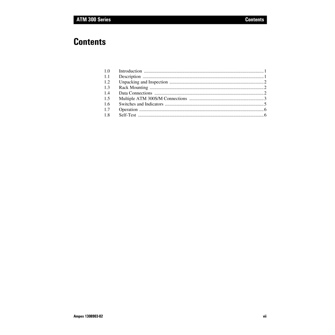 Ampex Data Systems ATM 300 manual Contents 