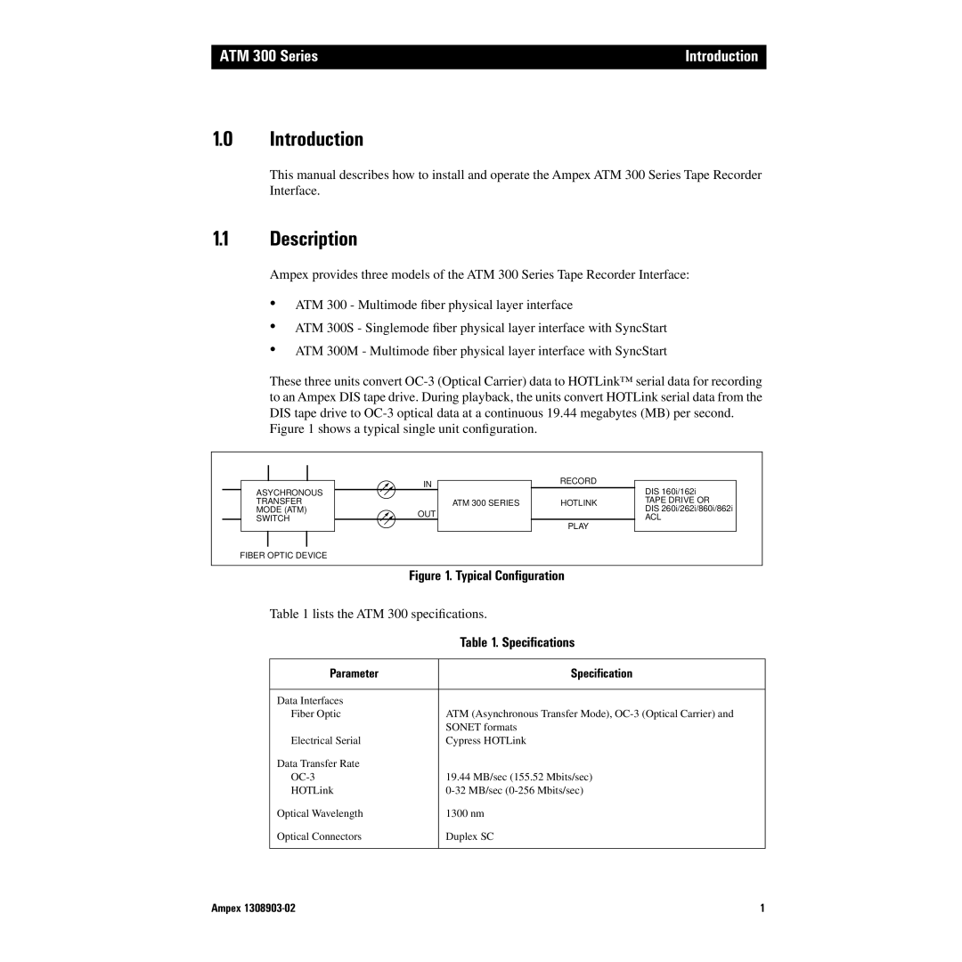 Ampex Data Systems ATM 300 manual Introduction, Description 