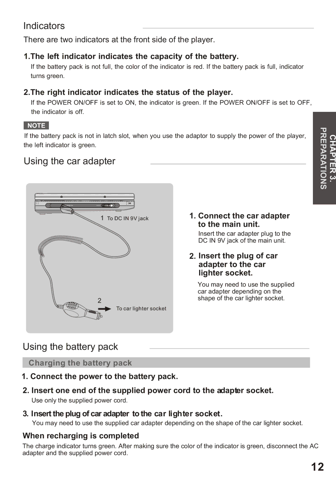 Amphion M510 manual Indicators, Using the car adapter, Using the battery pack 