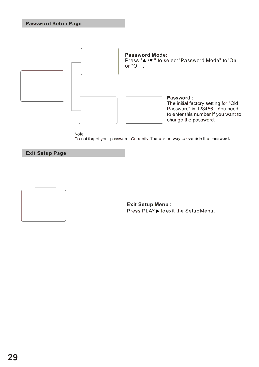 Amphion M510 manual Password Setup Password Mode, Exit Setup Exit Setup Menu 