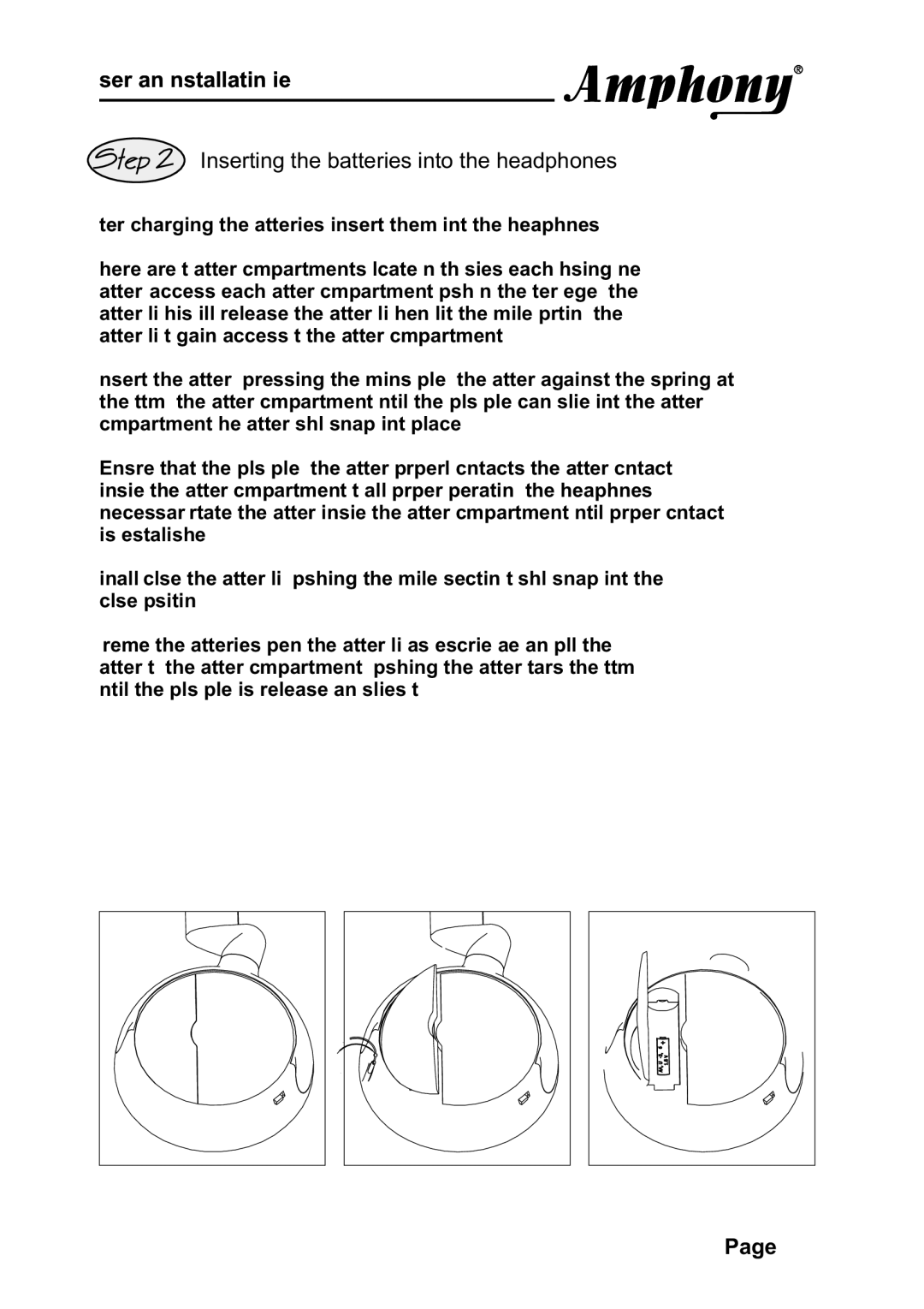 Amphony 2000 manual Push Lift, Inserting the batteries into the headphones 