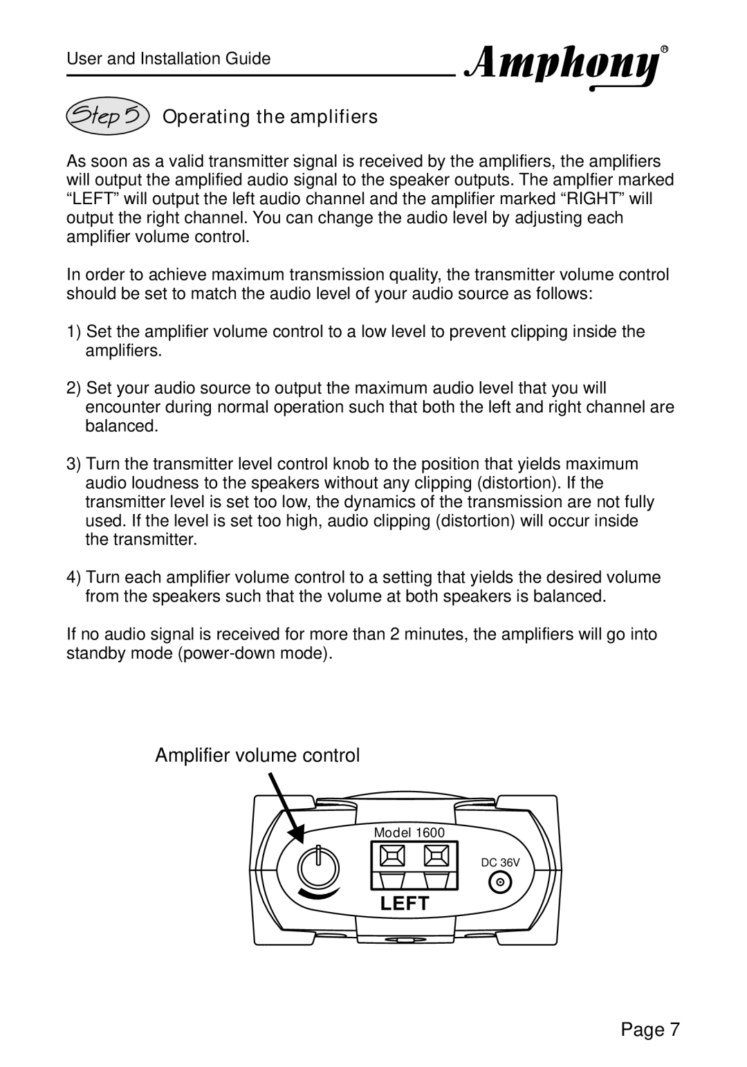 Amphony PMJT1500, L1600 manual Amplifier volume control, Operating the amplifiers 