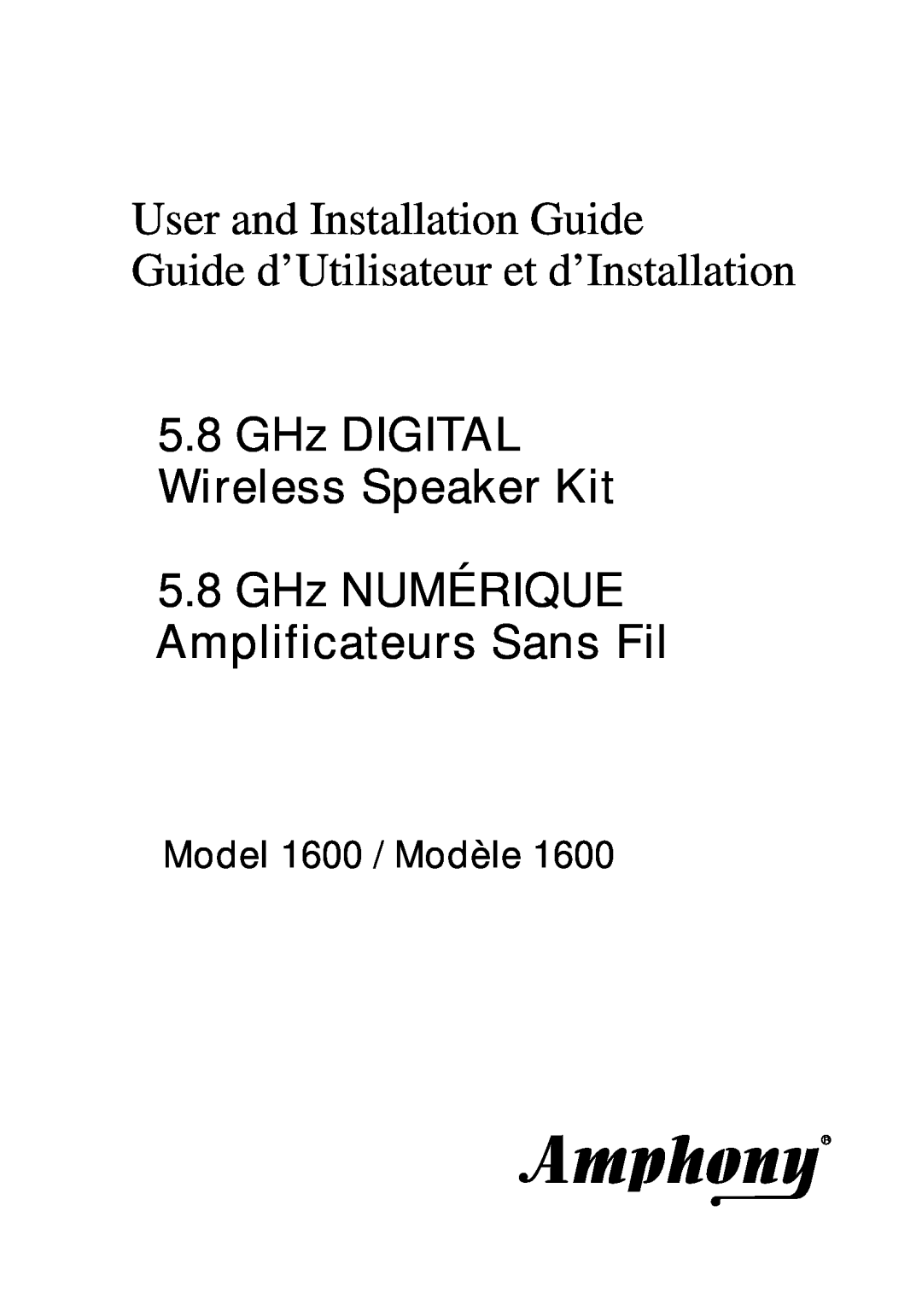 Amphony L1600, PMJT1500 manual Model 1600 / Modèle, User and Installation Guide, Guide d’Utilisateur et d’Installation 