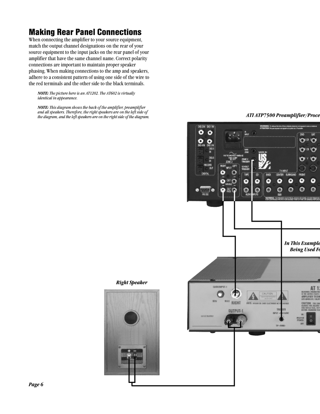 Amplifier Tech AT602, AT1202 manual Making Rear Panel Connections 