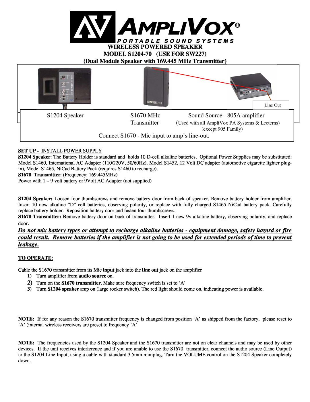 AmpliVox S1294-70 warranty Wireless Powered Dual Speakers, Wireless Powered Speaker, Watts, No unsightly cables or wires 