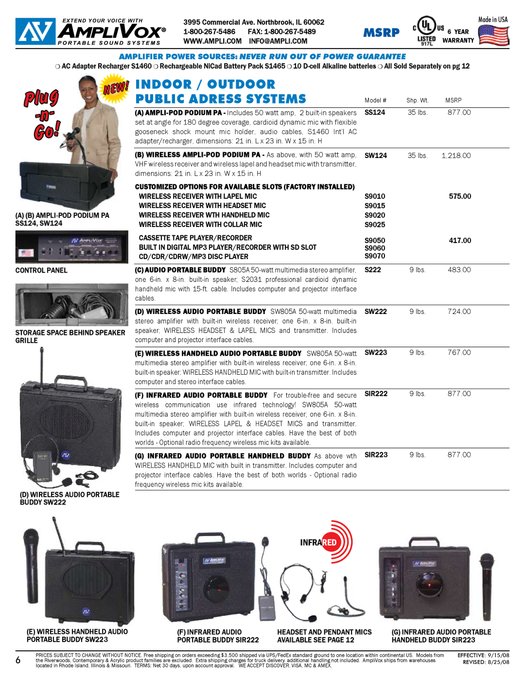 AmpliVox S805A warranty Indoor / outdoor Public adress systems 