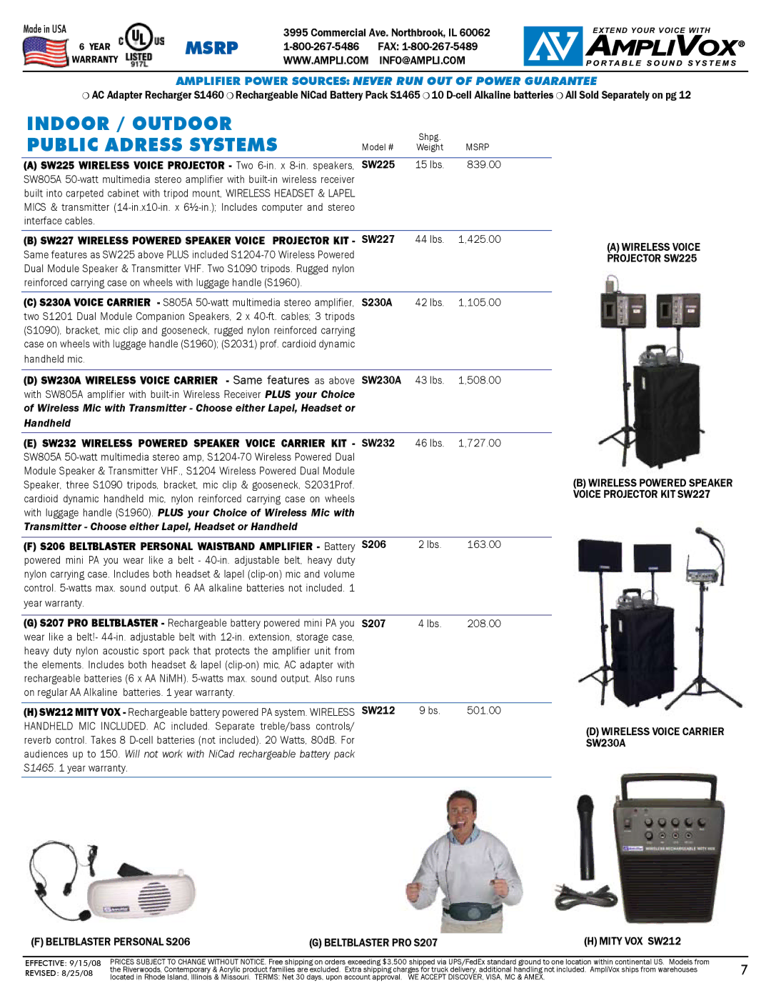 AmpliVox S805A SW225, 839.00, Interface cables, SW227, 425.00, S230A, 105.00, Handheld mic, SW230A, 508.00, SW232, 727.00 