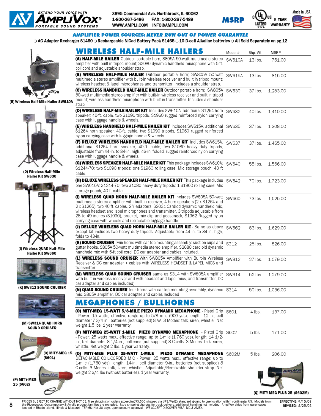 AmpliVox S805A warranty Wireless HALF-MILE HAILERs, Megaphones / Bullhorns 