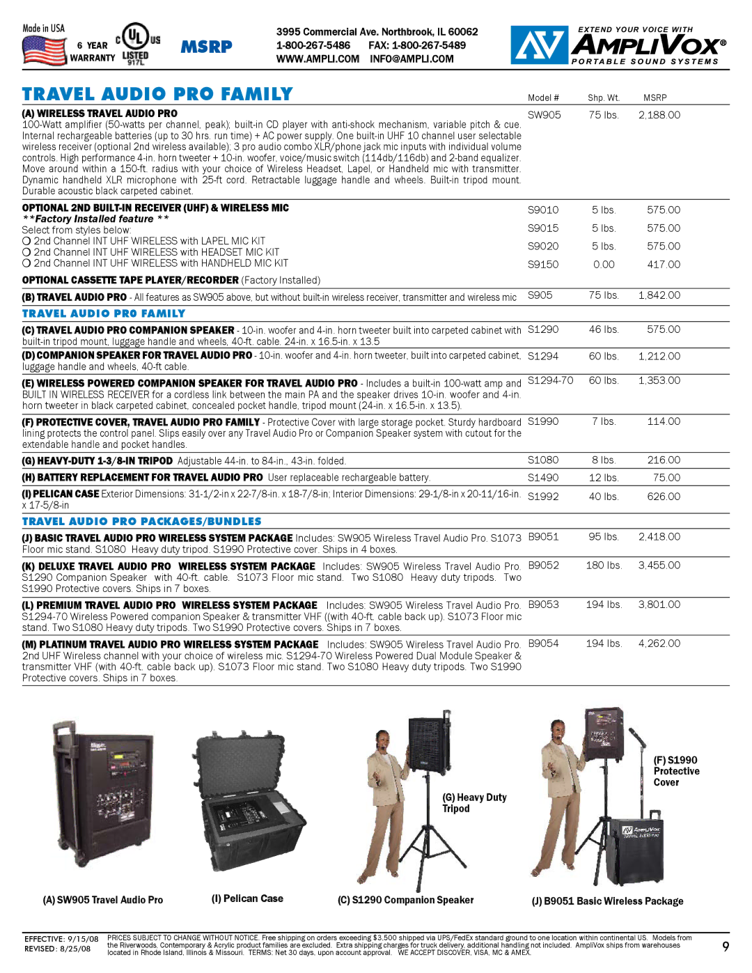 AmpliVox S805A warranty Travel Audio PRO Family, Optional 2nd Built-in Receiver UHF & wireless mic 