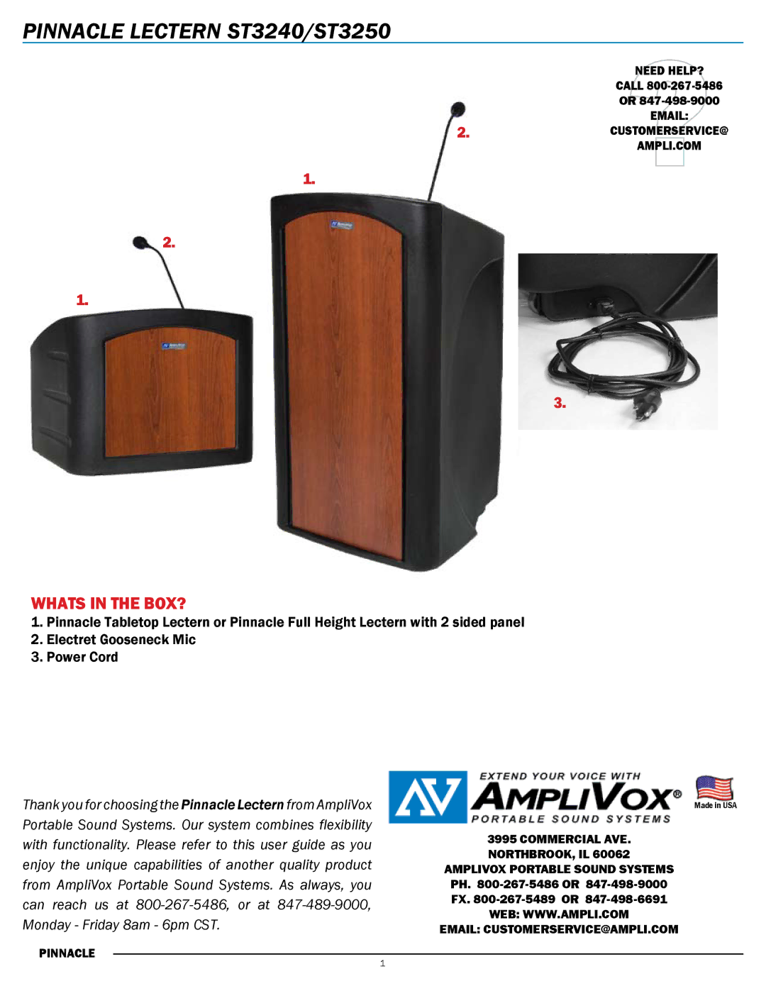 AmpliVox ST3240, ST3250 manual Pinnacle Lectern St3240/St3250, Whats in the Box? 