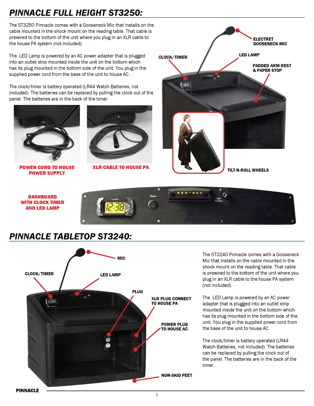 AmpliVox ST3250, ST3240 manual Pinnacle full height st3250, Pinnacle tabletop st3240 