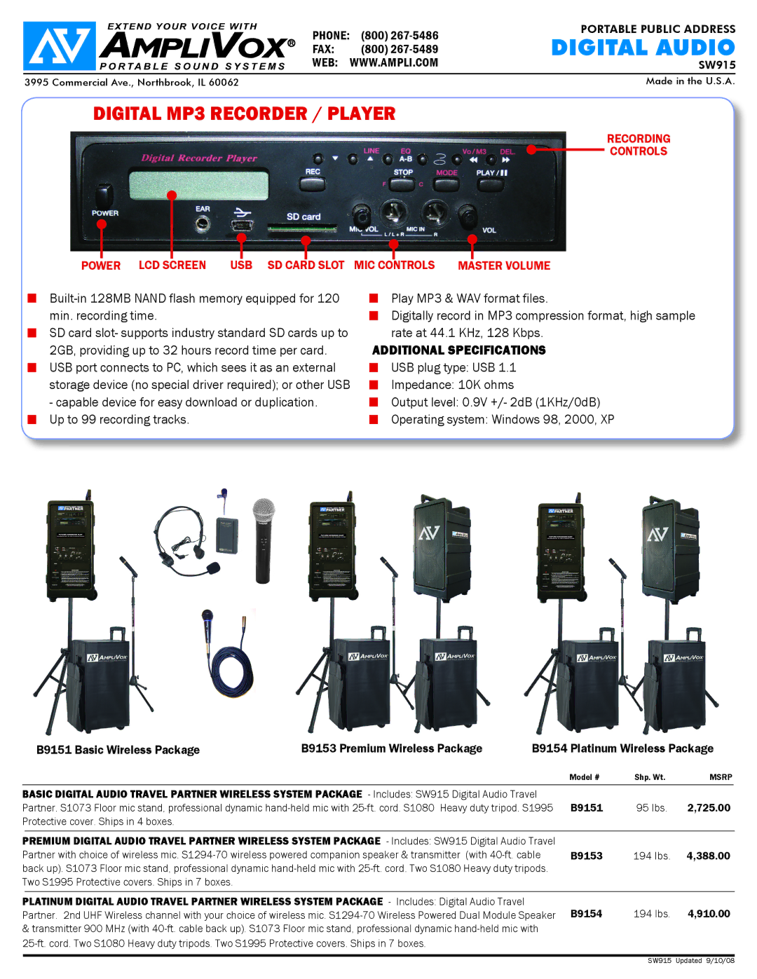 AmpliVox SW915 B9151 95 Ibs 725.00, Protective cover. Ships in 4 boxes, Two S1995 Protective covers. Ships in 7 boxes 