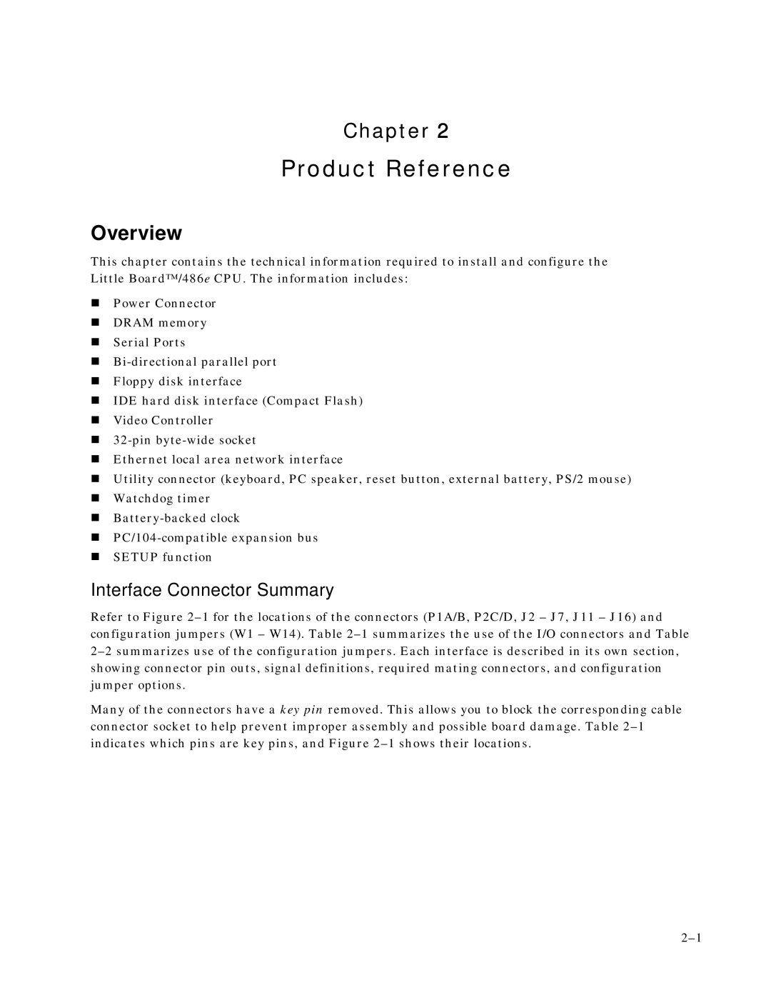 Ampro Corporation 486E manual Overview, Interface Connector Summary 