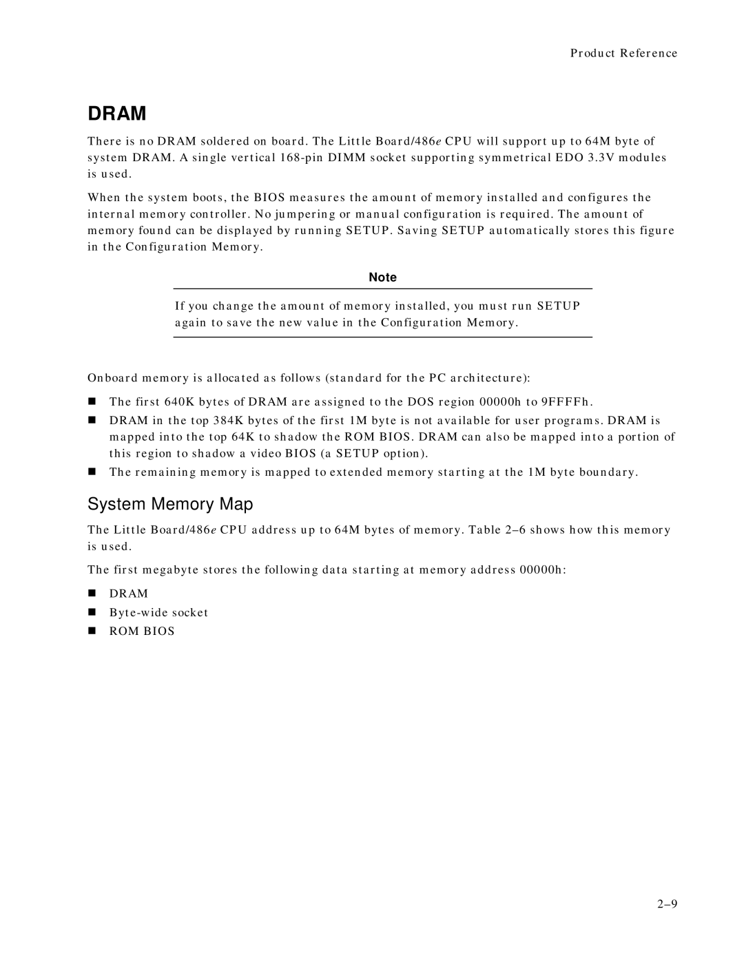 Ampro Corporation 486E manual Dram, System Memory Map 