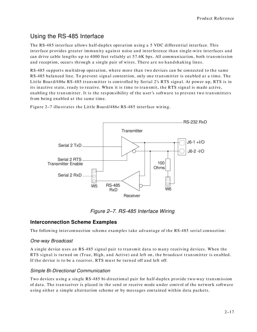 Ampro Corporation 486E manual Using the RS-485 Interface, Interconnection Scheme Examples 