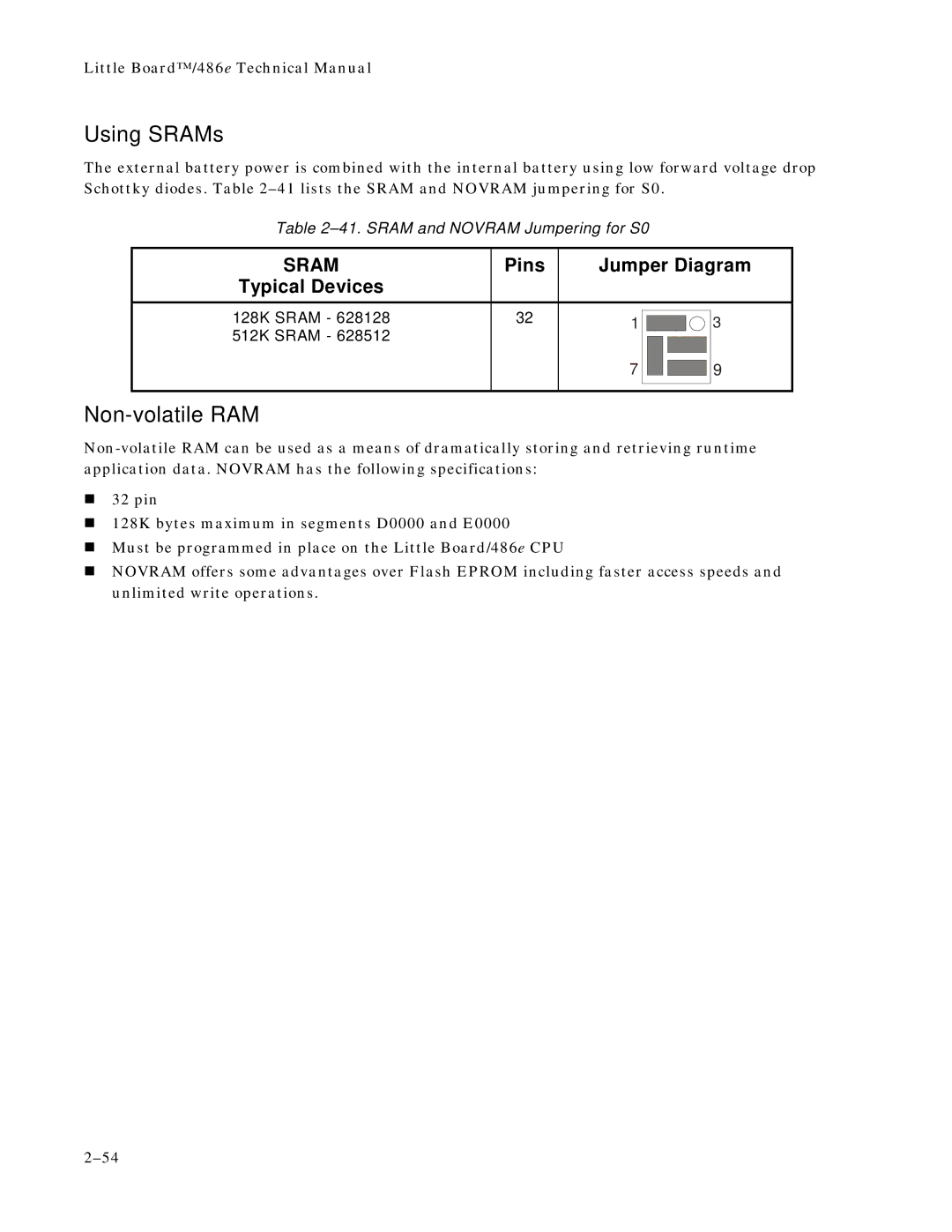 Ampro Corporation 486E manual Using SRAMs, Non-volatile RAM 