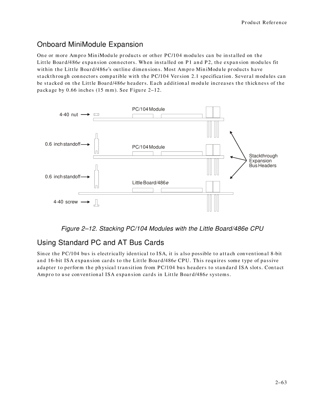 Ampro Corporation 486E manual Onboard MiniModule Expansion, Using Standard PC and AT Bus Cards 