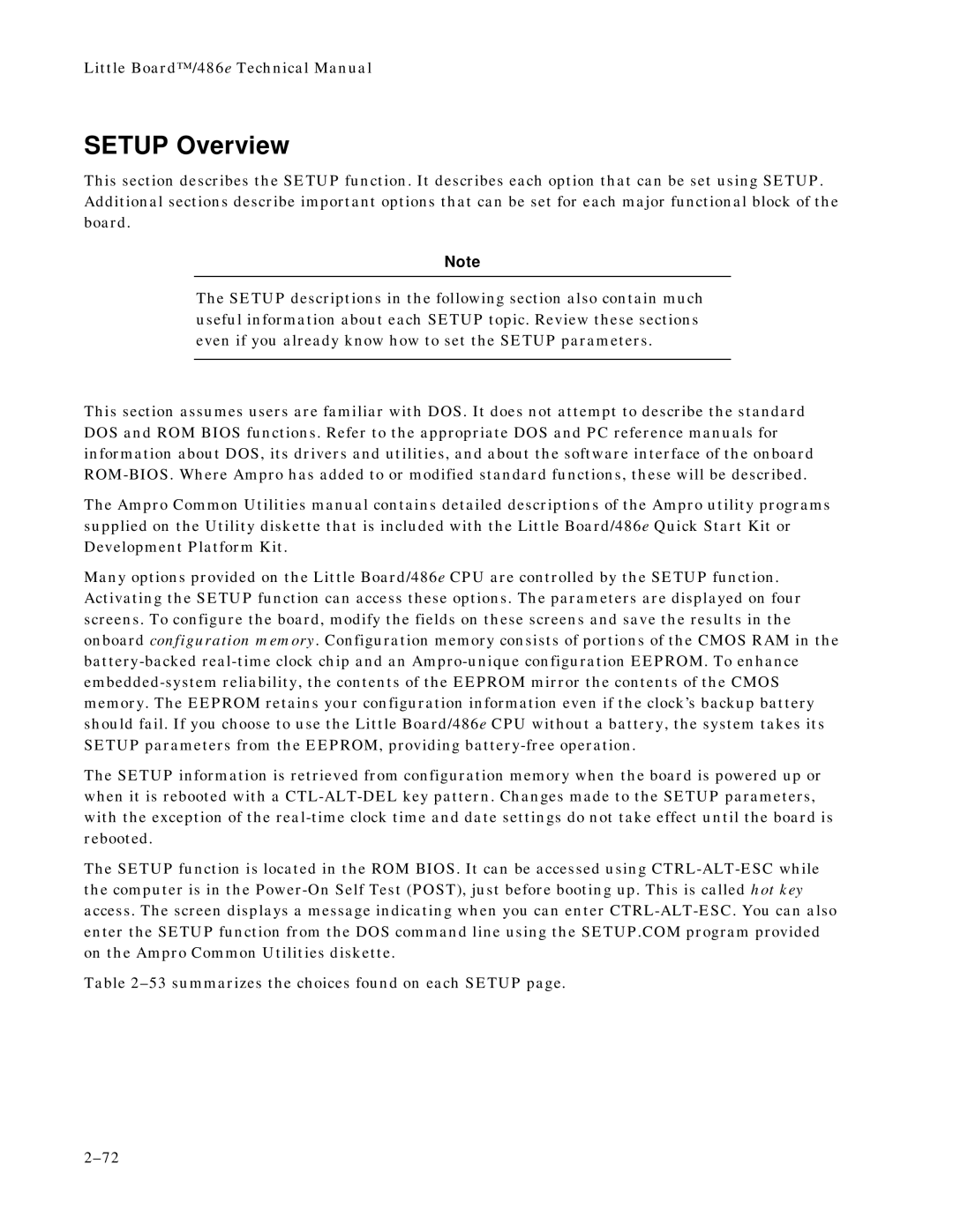 Ampro Corporation 486E manual Setup Overview 