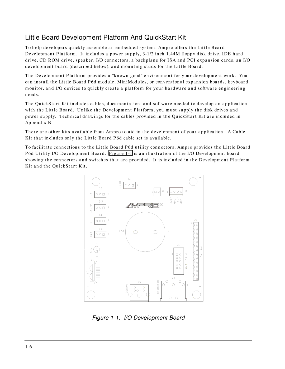 Ampro Corporation 5001451A manual Little Board Development Platform And QuickStart Kit, I/O Development Board 