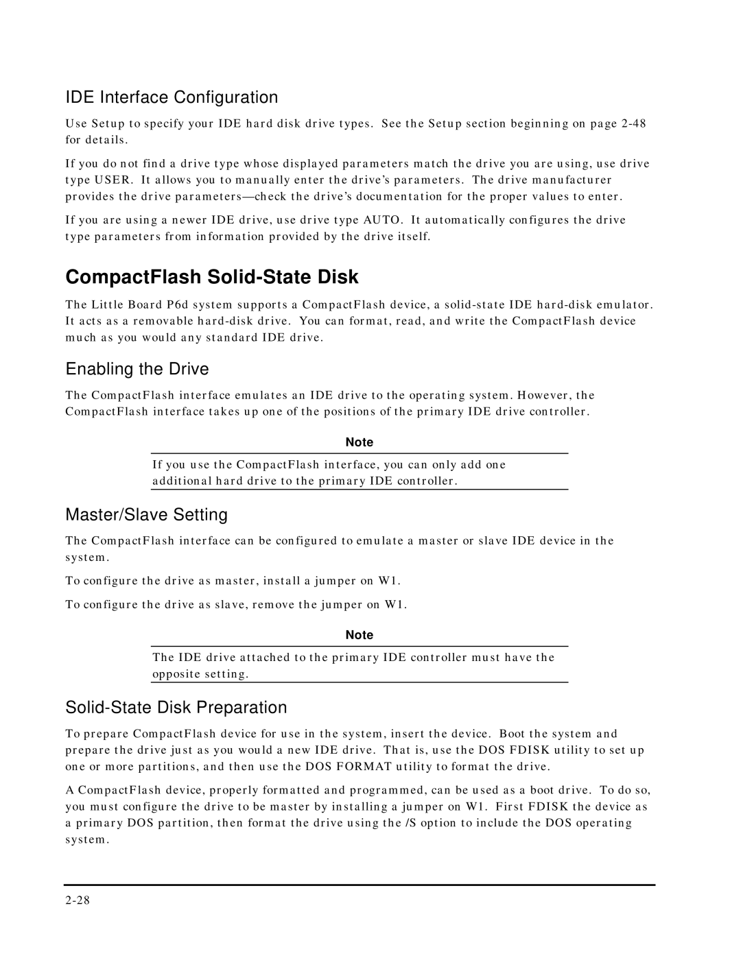 Ampro Corporation 5001451A manual CompactFlash Solid-State Disk, IDE Interface Configuration, Enabling the Drive 