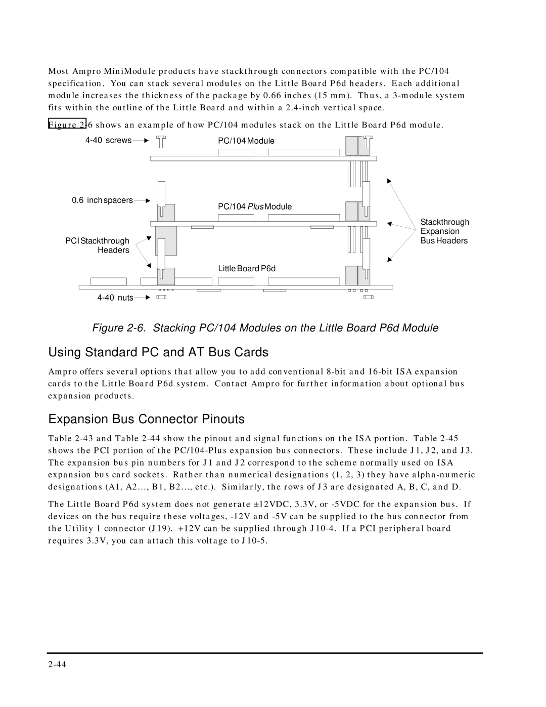 Ampro Corporation 5001451A manual Using Standard PC and AT Bus Cards, Expansion Bus Connector Pinouts 