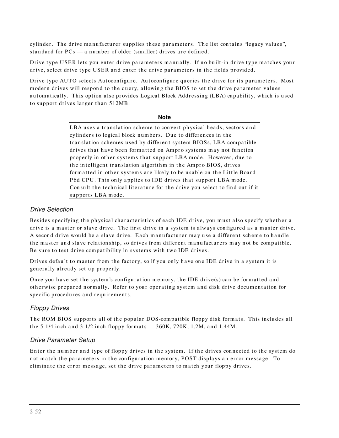 Ampro Corporation 5001451A manual Drive Selection 