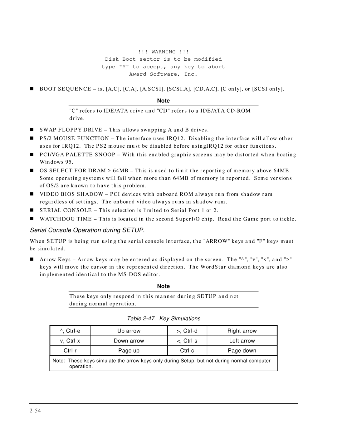 Ampro Corporation 5001451A manual Serial Console Operation during Setup 