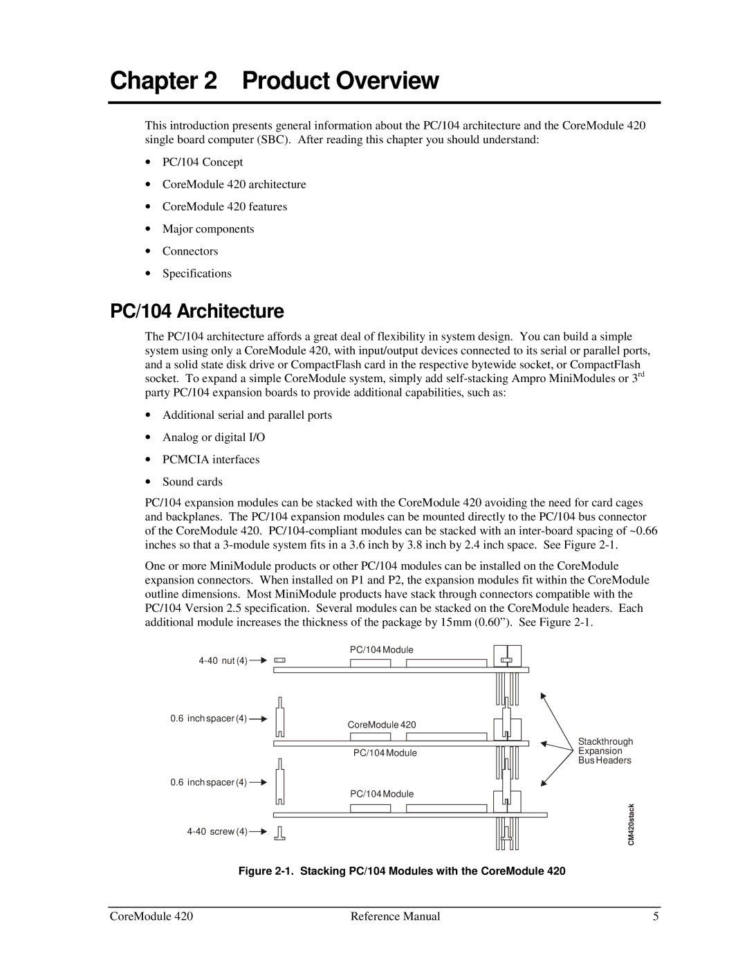 Ampro Corporation 5001692A manual Product Overview, PC/104 Architecture 