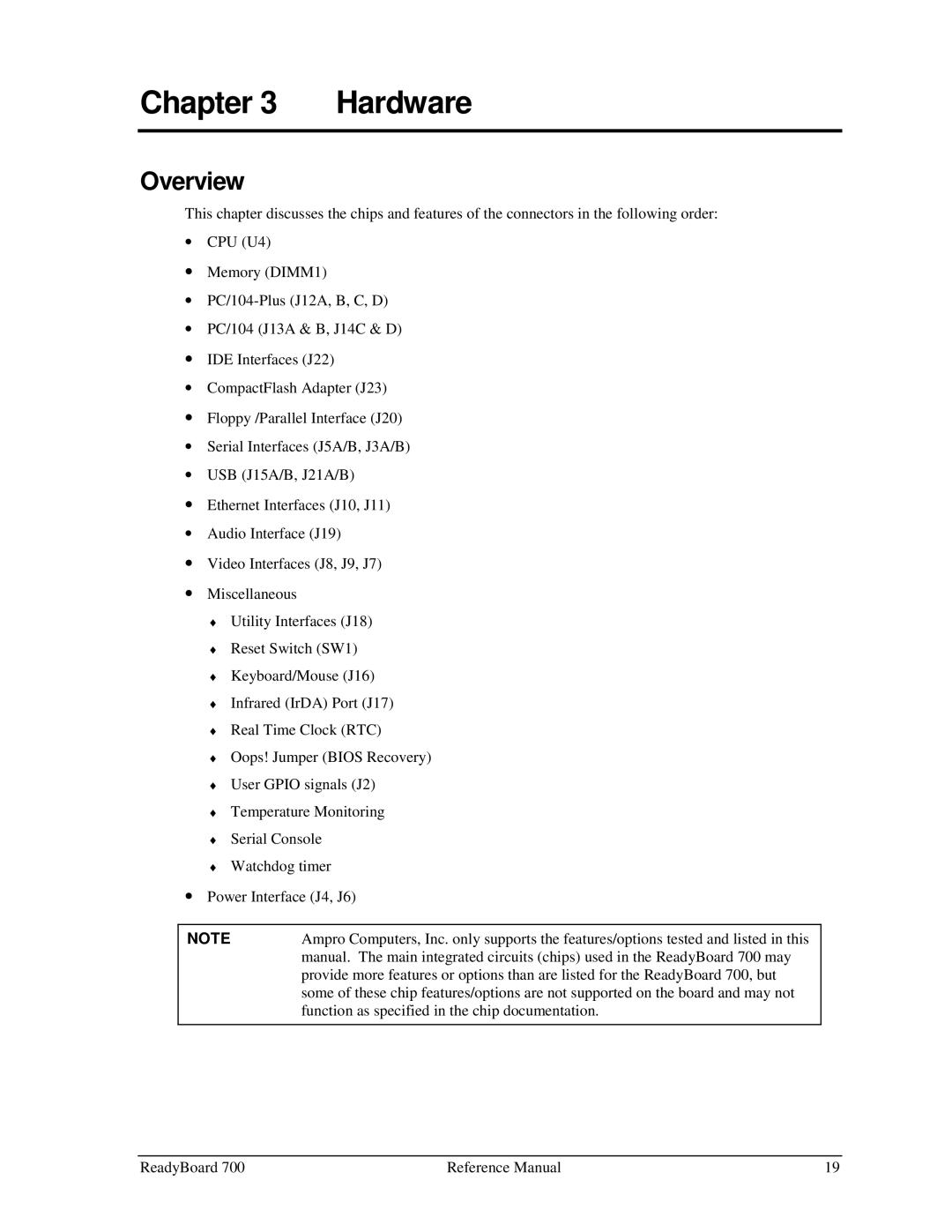 Ampro Corporation 700 manual Chapter Hardware, Overview 