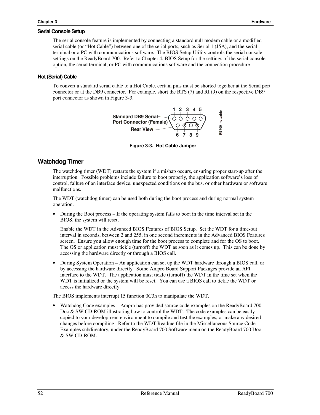 Ampro Corporation 700 manual Watchdog Timer, Serial Console Setup 