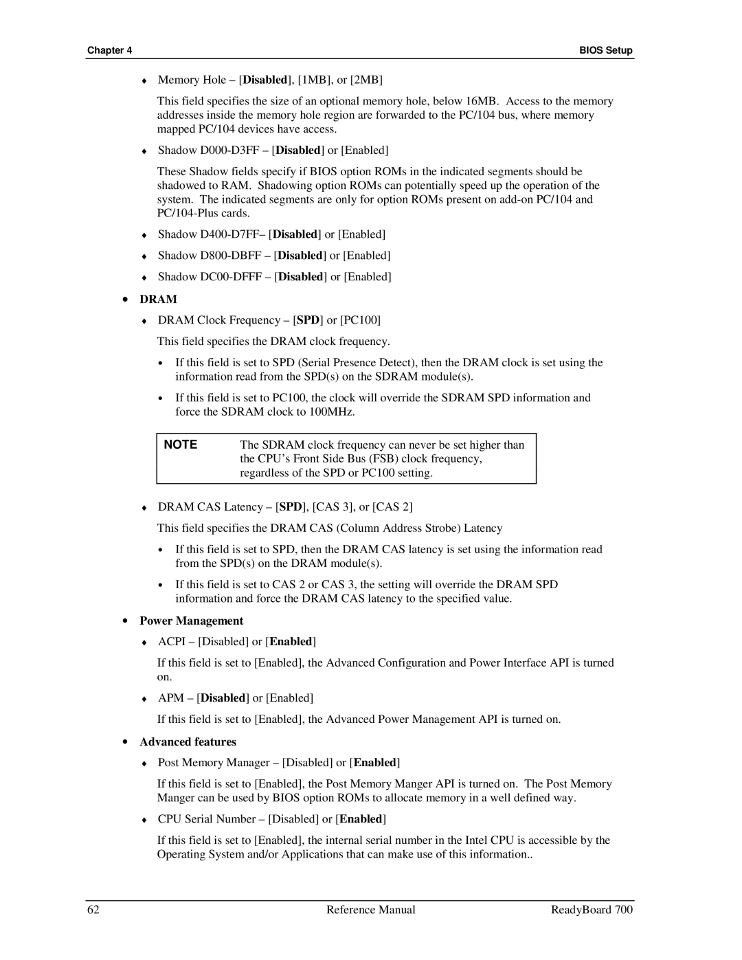 Ampro Corporation 700 manual Power Management, Advanced features 