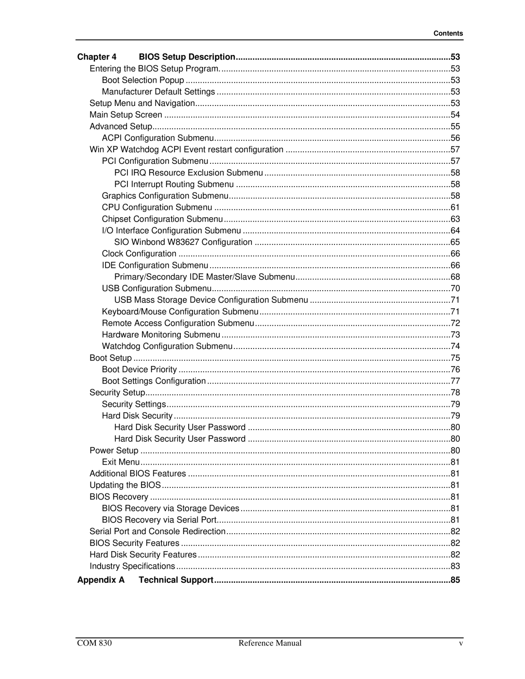 Ampro Corporation COM 830 manual Appendix a, Bios Setup Description 