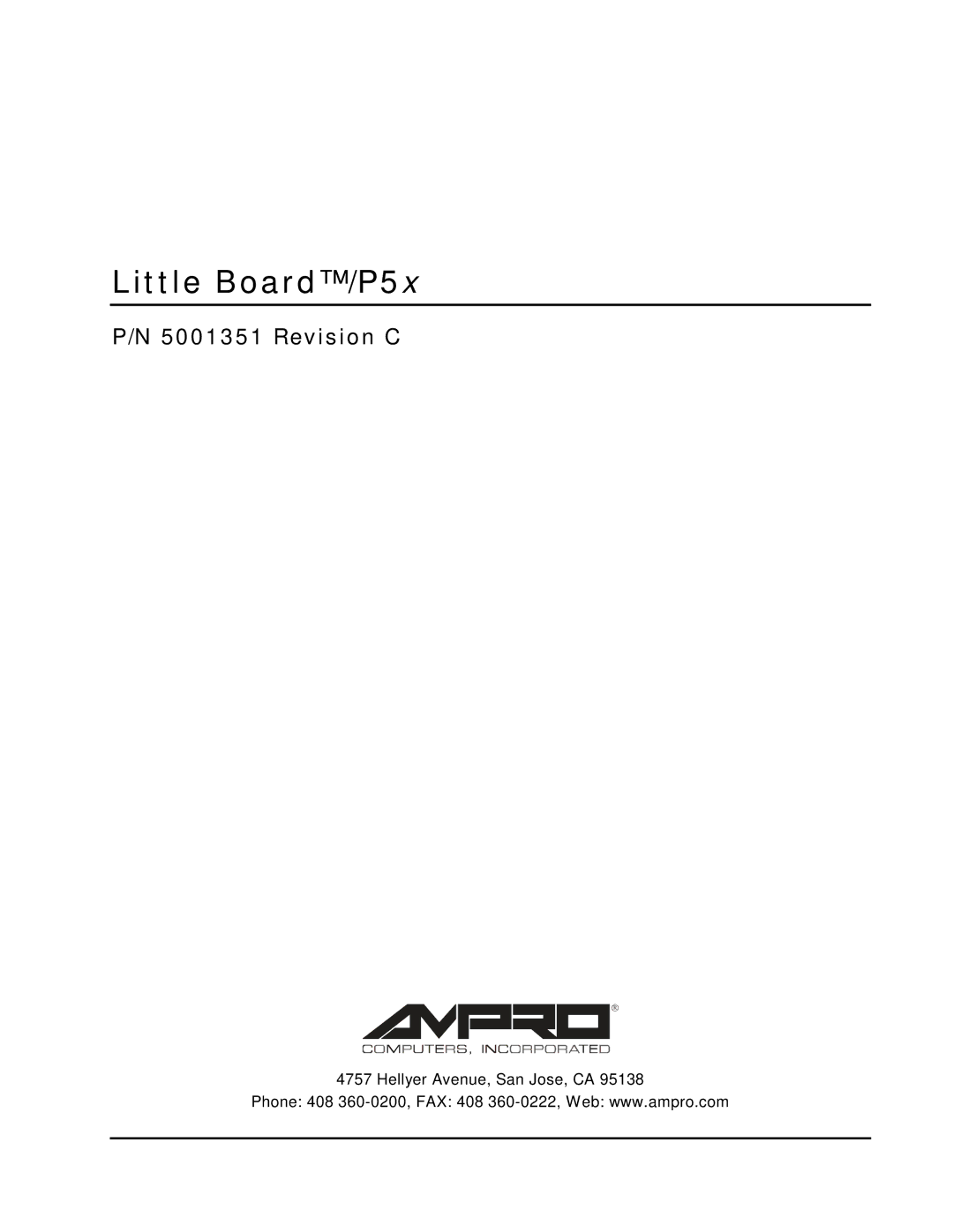 Ampro Corporation P5X manual Little Board/P5x 