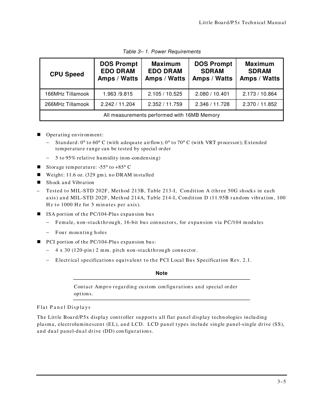 Ampro Corporation P5X manual DOS Prompt Maximum CPU Speed, Amps / Watts 