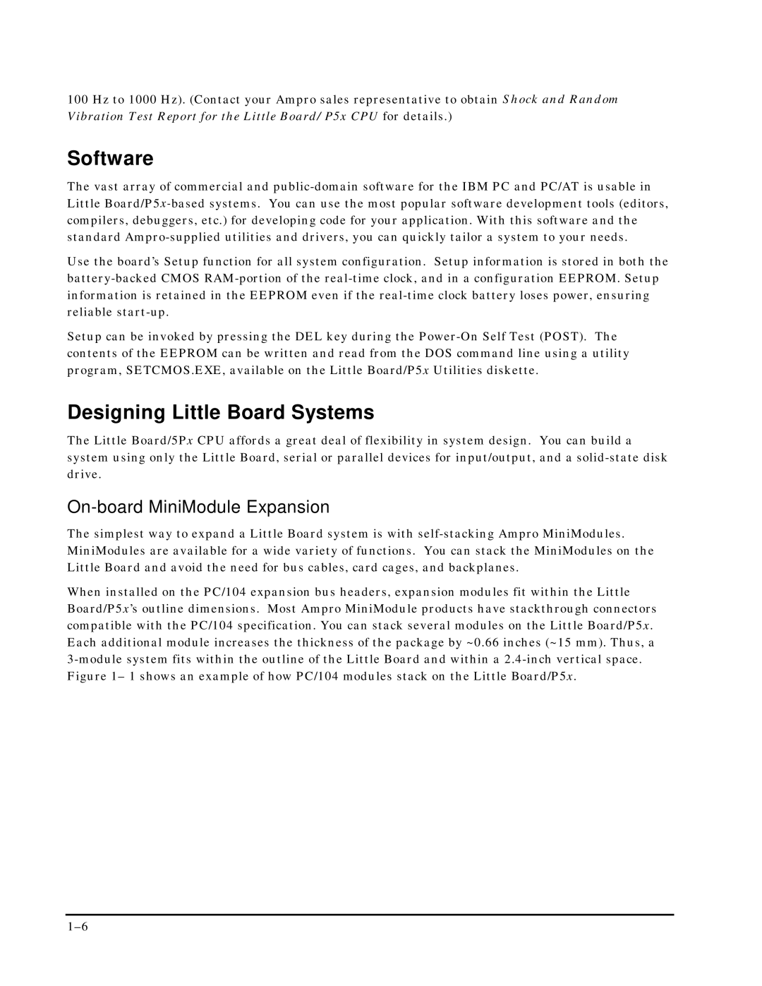 Ampro Corporation P5X manual Software, Designing Little Board Systems, On-board MiniModule Expansion 