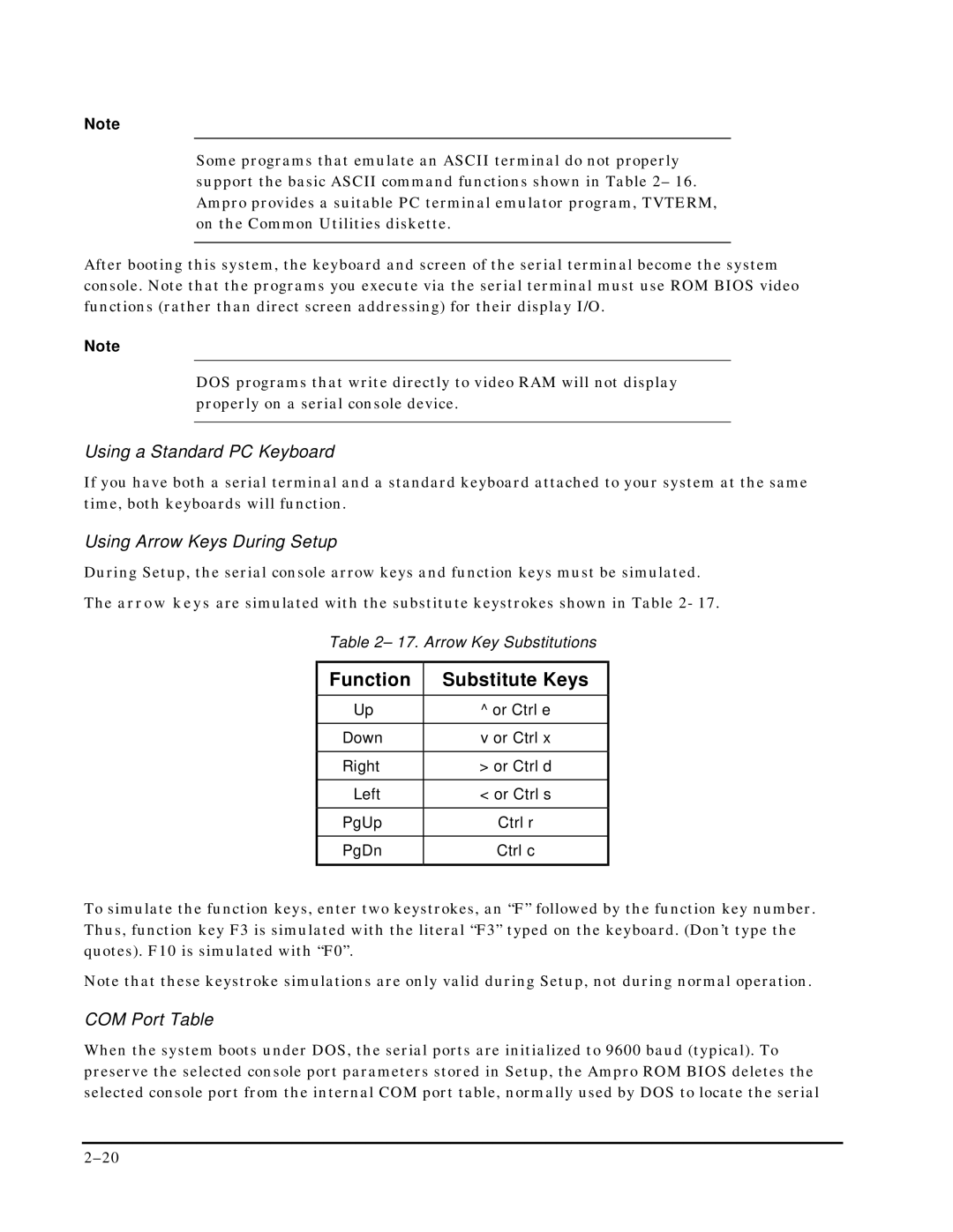 Ampro Corporation P5X manual Function Substitute Keys, Using a Standard PC Keyboard 