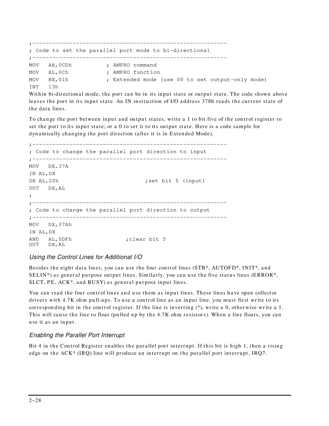 Ampro Corporation P5X manual Using the Control Lines for Additional I/O 