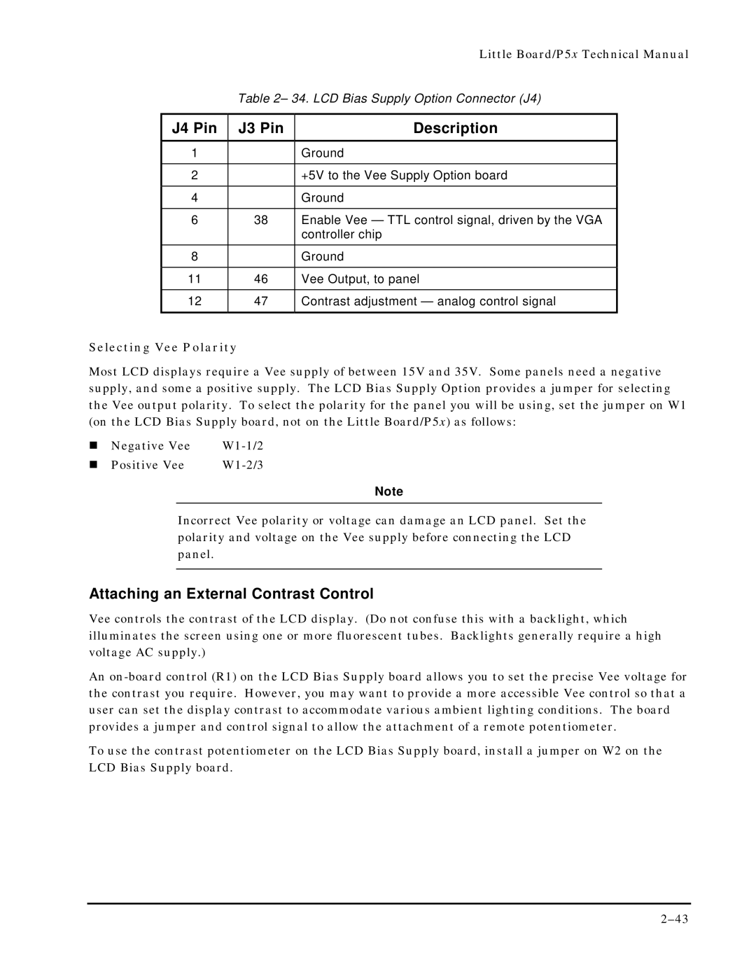 Ampro Corporation P5X manual J4 Pin J3 Pin Description, Attaching an External Contrast Control 