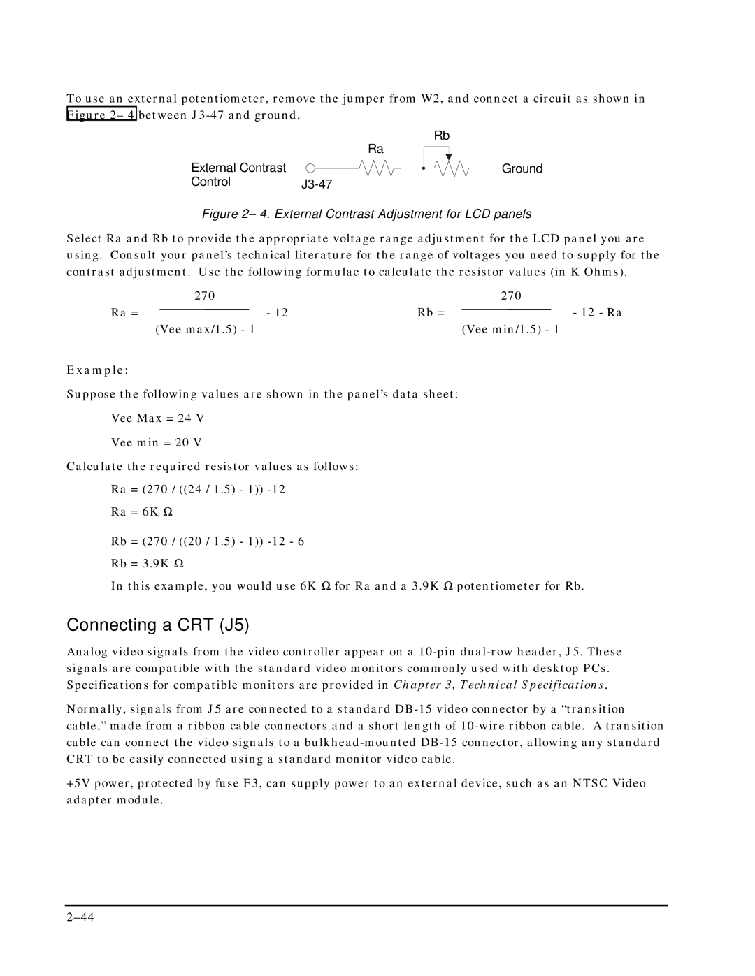 Ampro Corporation P5X manual Connecting a CRT J5, Example 