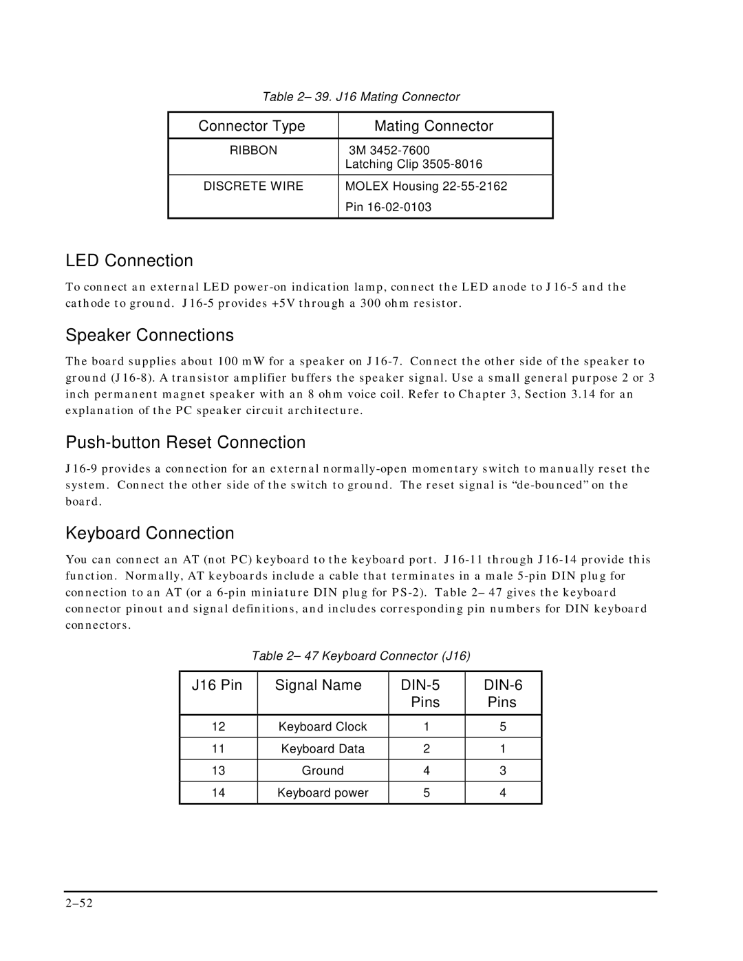 Ampro Corporation P5X manual LED Connection, Speaker Connections, Push-button Reset Connection, Keyboard Connection 