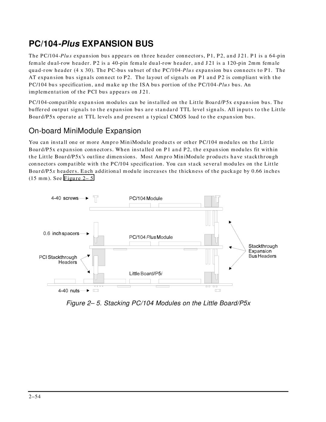 Ampro Corporation P5X manual PC/104-PlusEXPANSION BUS, On-board MiniModule Expansion 