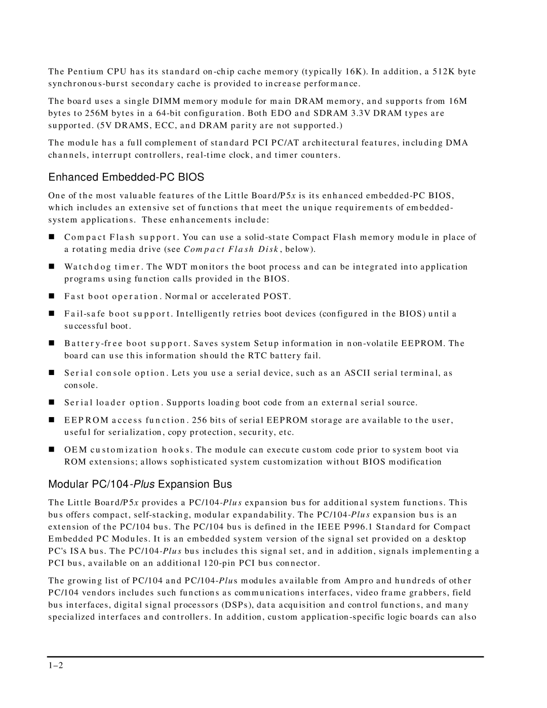 Ampro Corporation P5X manual Enhanced Embedded-PC Bios 