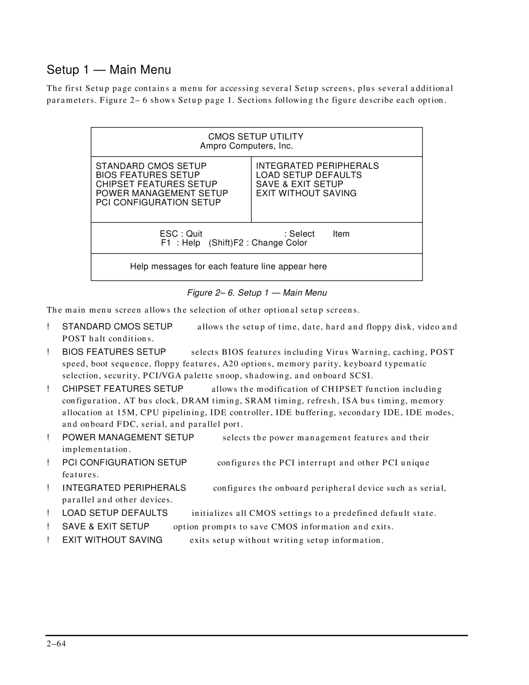 Ampro Corporation P5X manual Setup 1 Main Menu 