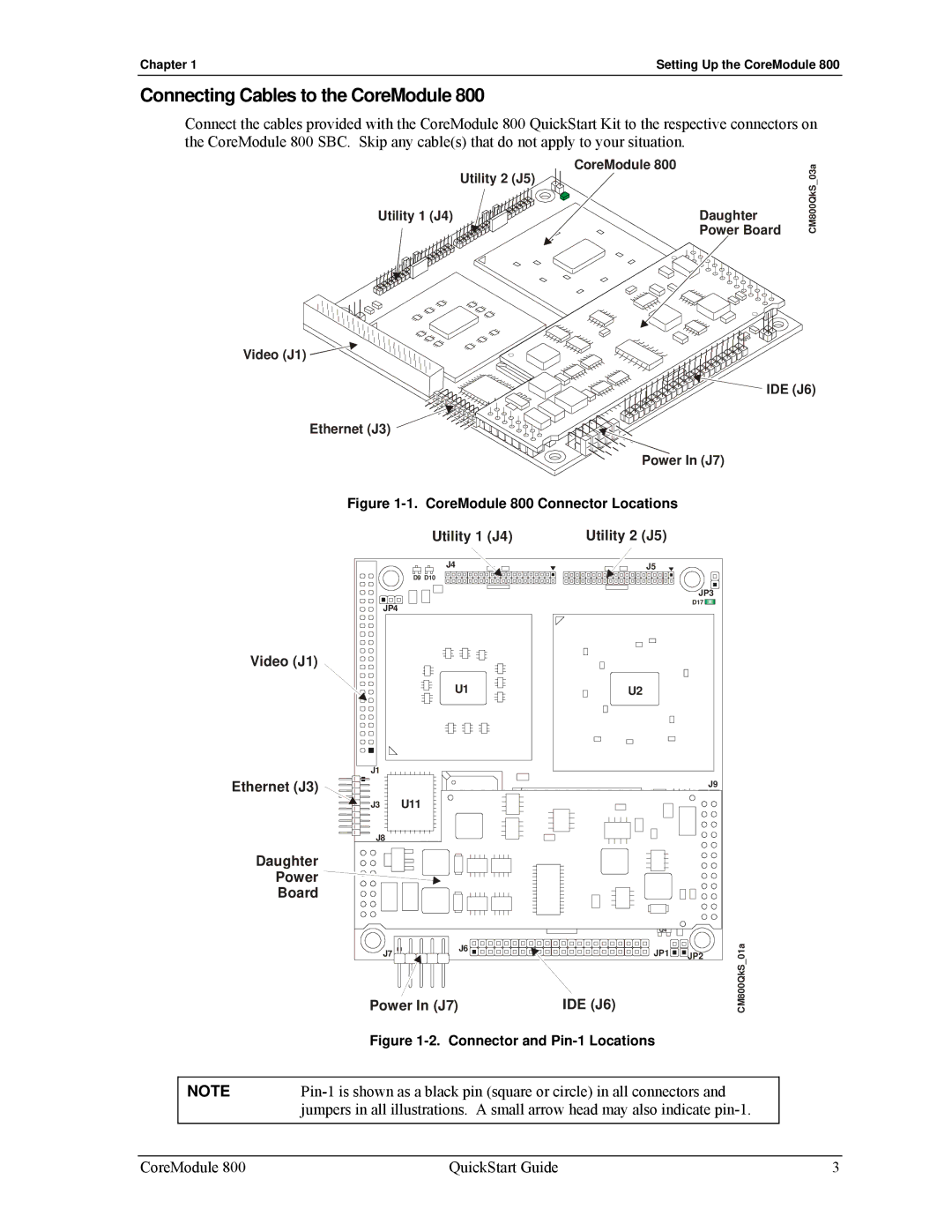 Ampro Corporation PCI-104 quick start Connecting Cables to the CoreModule, CoreModule 800 Connector Locations 