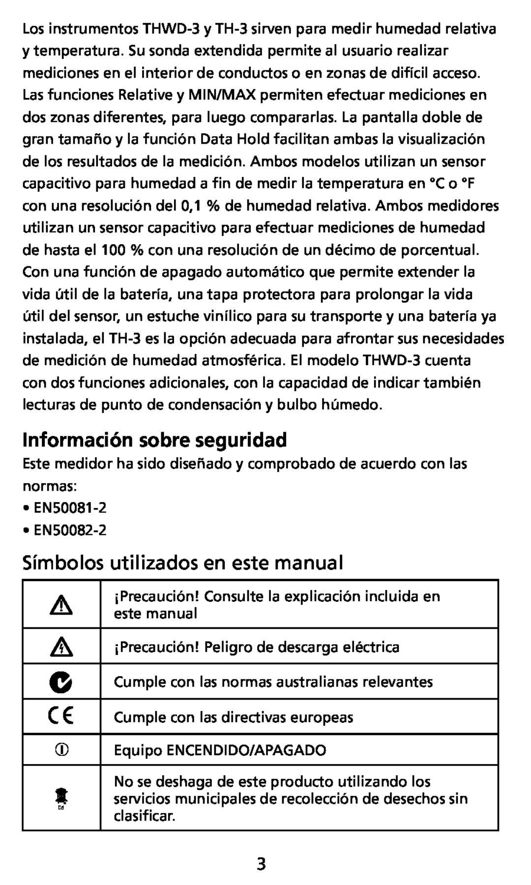Ampro Corporation THWD-3, TH-3 user manual Información sobre seguridad, Símbolos utilizados en este manual 