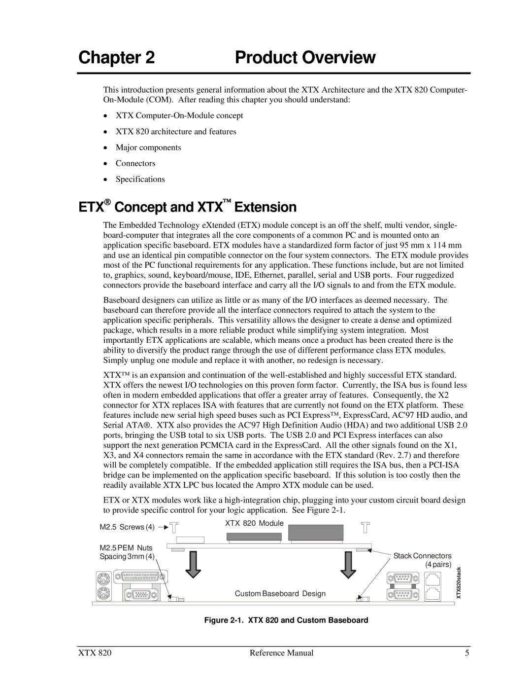 Ampro Corporation XTX 820 manual Chapter Product Overview, ETX→ Concept and XTX Extension 