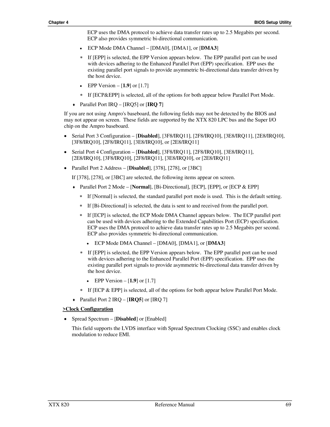 Ampro Corporation XTX 820 manual Clock Configuration 