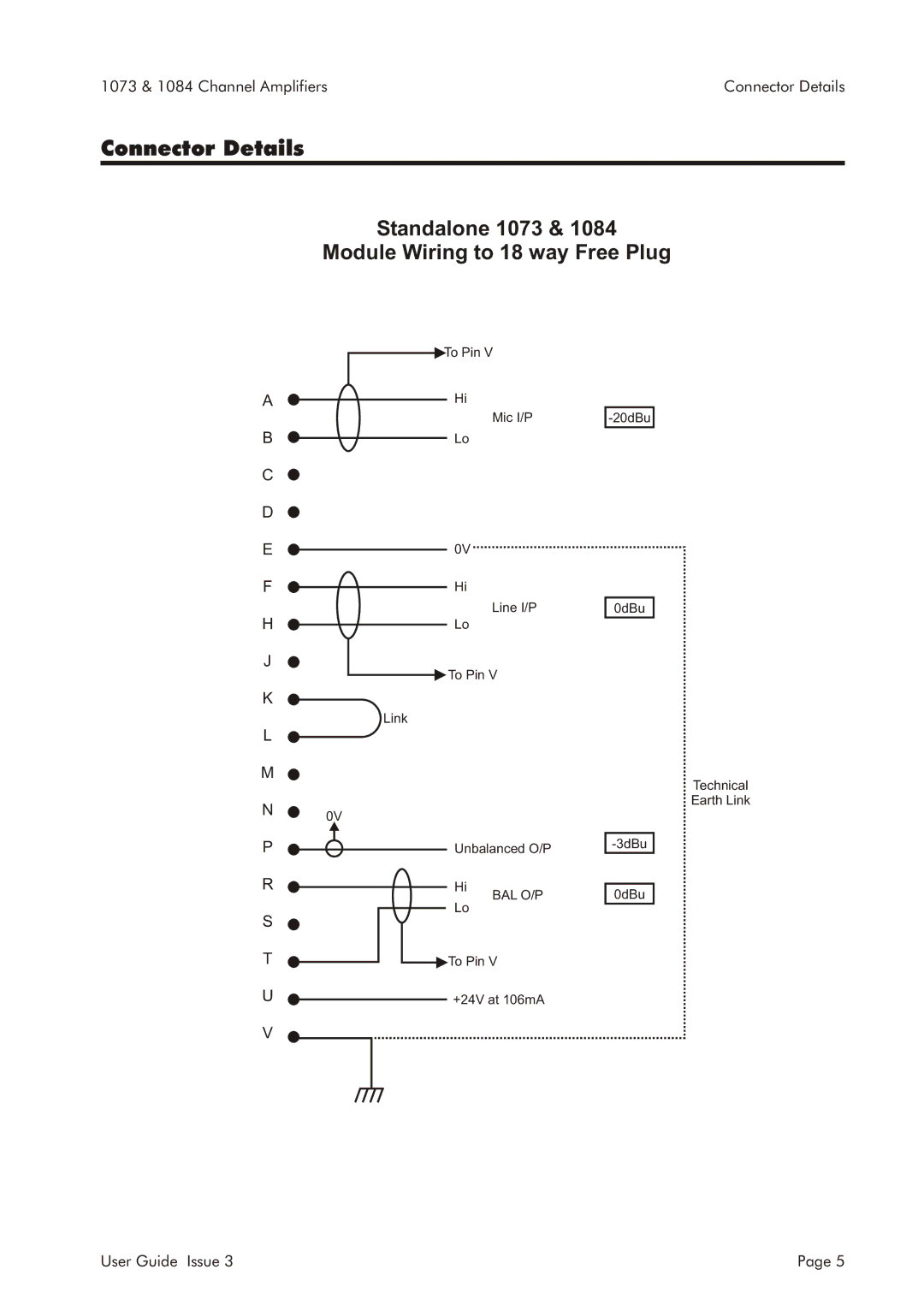 AMS 1084 specifications Connector Details, Standalone 1073 Module Wiring to 18 way Free Plug 