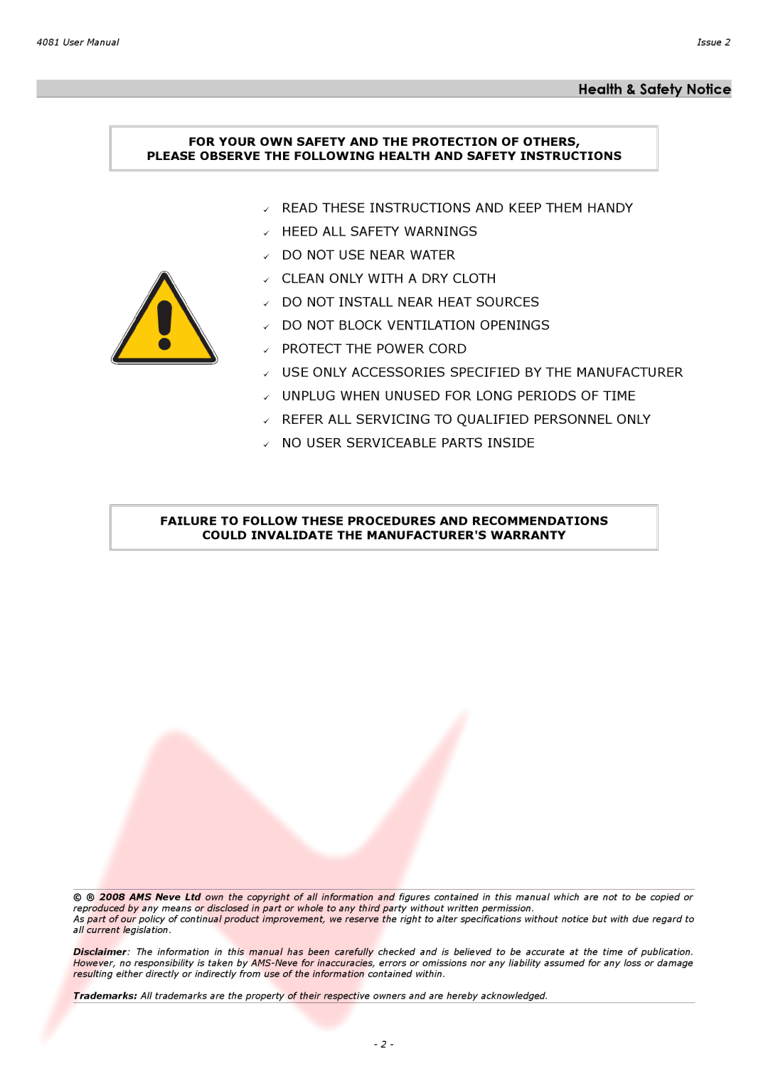 AMS 4081 user manual Health & Safety Notice 