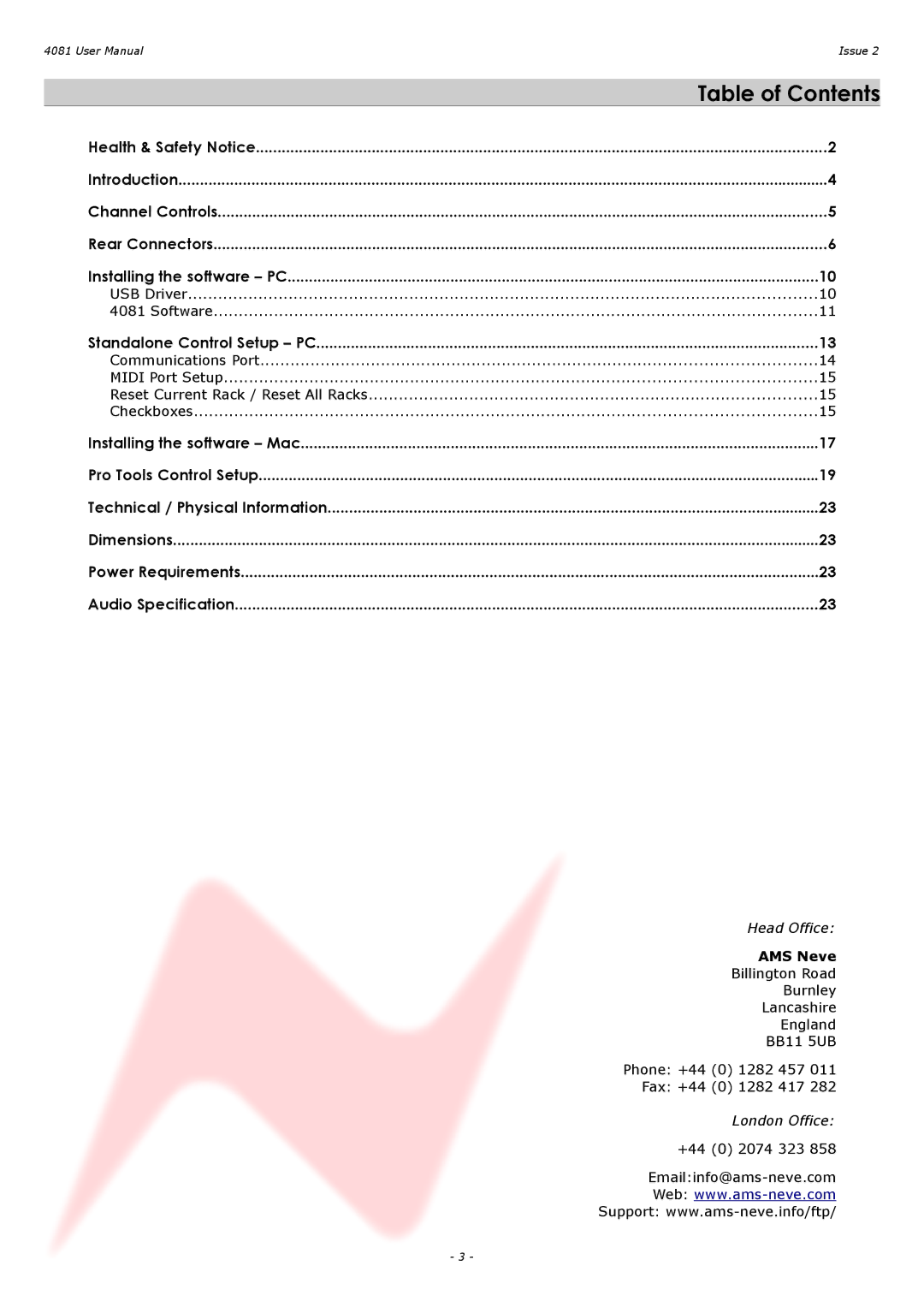 AMS 4081 user manual Table of Contents 